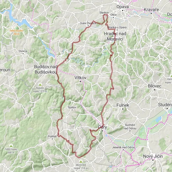 Miniaturní mapa "Trasa Hradec nad Moravicí - zámek Slavkov" inspirace pro cyklisty v oblasti Moravskoslezsko, Czech Republic. Vytvořeno pomocí plánovače tras Tarmacs.app