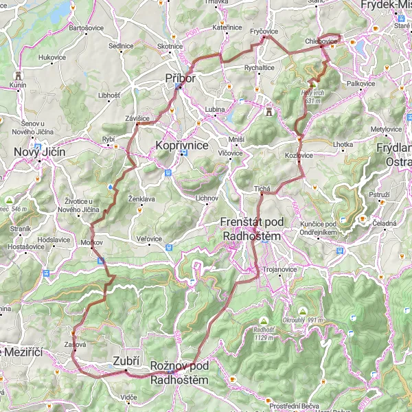 Miniaturní mapa "Kubánkov - Chlebovice" inspirace pro cyklisty v oblasti Moravskoslezsko, Czech Republic. Vytvořeno pomocí plánovače tras Tarmacs.app