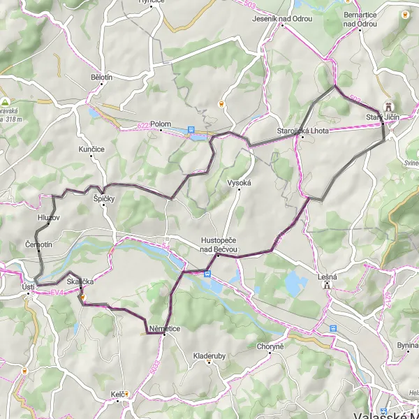 Karten-Miniaturansicht der Radinspiration "Kurze Fahrradtour rund um Starý Jičín" in Moravskoslezsko, Czech Republic. Erstellt vom Tarmacs.app-Routenplaner für Radtouren