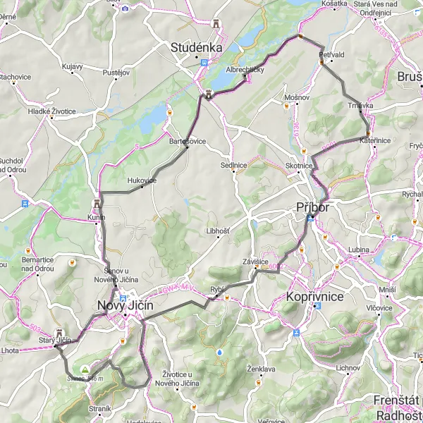 Map miniature of "The Magic Loop" cycling inspiration in Moravskoslezsko, Czech Republic. Generated by Tarmacs.app cycling route planner