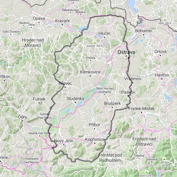 Karten-Miniaturansicht der Radinspiration "Roadtrip zu den schönsten Orten in Moravskoslezsko" in Moravskoslezsko, Czech Republic. Erstellt vom Tarmacs.app-Routenplaner für Radtouren