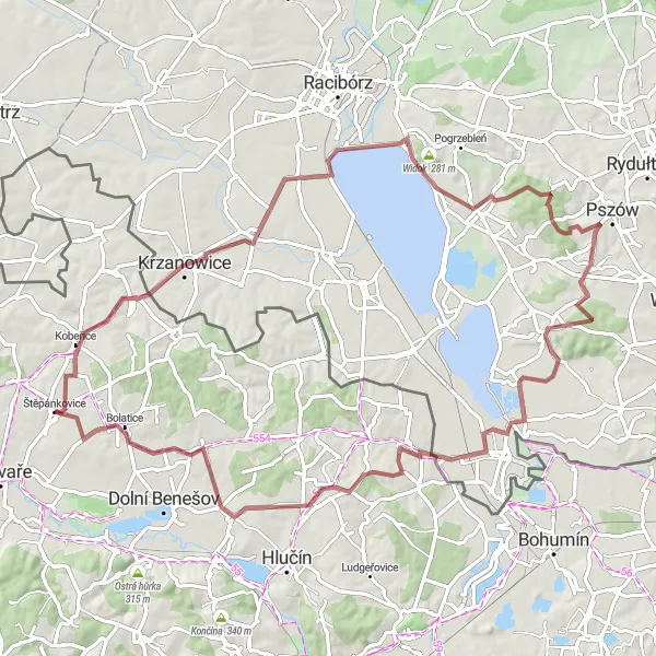 Map miniature of "Beauties of Štěpánkovice" cycling inspiration in Moravskoslezsko, Czech Republic. Generated by Tarmacs.app cycling route planner