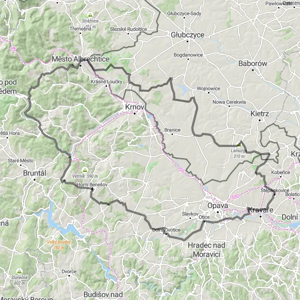 Karten-Miniaturansicht der Radinspiration "Entdeckungstour durch die malerische Landschaft" in Moravskoslezsko, Czech Republic. Erstellt vom Tarmacs.app-Routenplaner für Radtouren