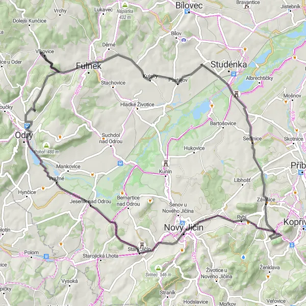 Map miniature of "Štramberk and Surroundings" cycling inspiration in Moravskoslezsko, Czech Republic. Generated by Tarmacs.app cycling route planner