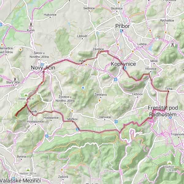 Mapa miniatúra "Gravelová cesta kolem Frenštátu pod Radhoštěm" cyklistická inšpirácia v Moravskoslezsko, Czech Republic. Vygenerované cyklistickým plánovačom trás Tarmacs.app