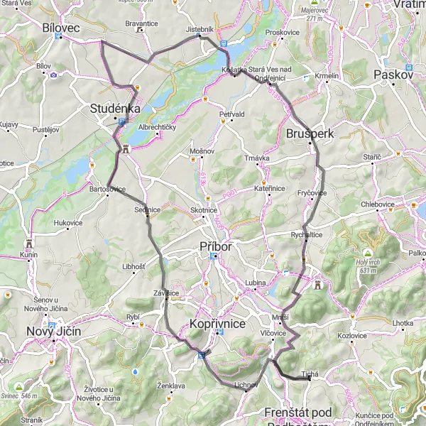 Karten-Miniaturansicht der Radinspiration "Radtour zu den historischen Schätzen der Region" in Moravskoslezsko, Czech Republic. Erstellt vom Tarmacs.app-Routenplaner für Radtouren