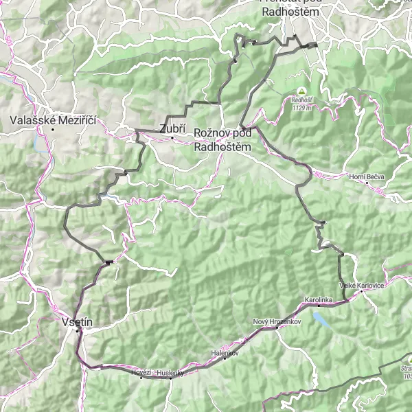 Mapa miniatúra "Cyklistická trasa Ostrý okruh" cyklistická inšpirácia v Moravskoslezsko, Czech Republic. Vygenerované cyklistickým plánovačom trás Tarmacs.app