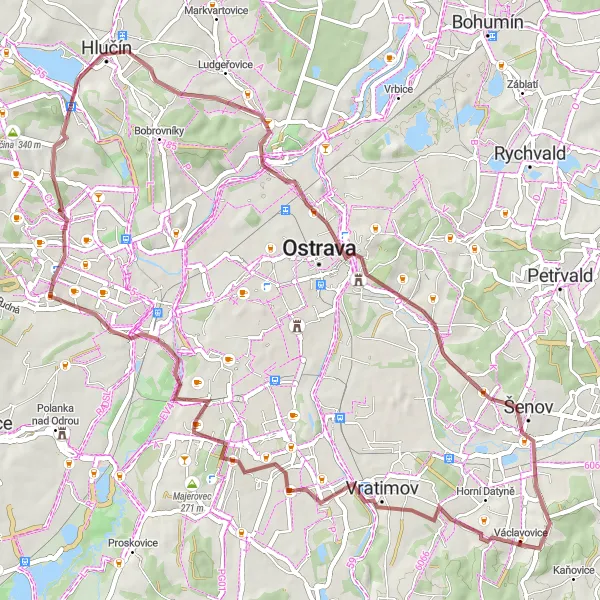 Miniaturní mapa "Gravelová okružní trasa kolem Václavovic" inspirace pro cyklisty v oblasti Moravskoslezsko, Czech Republic. Vytvořeno pomocí plánovače tras Tarmacs.app