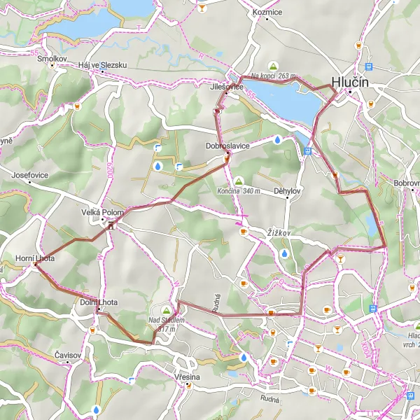 Miniaturní mapa "Gravelový okruh přírodou" inspirace pro cyklisty v oblasti Moravskoslezsko, Czech Republic. Vytvořeno pomocí plánovače tras Tarmacs.app