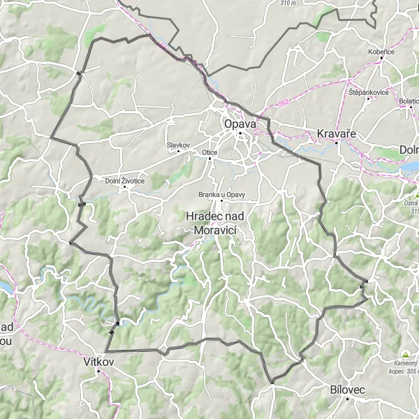 Map miniature of "Challenging Road Cycling Route to Hlavnice" cycling inspiration in Moravskoslezsko, Czech Republic. Generated by Tarmacs.app cycling route planner