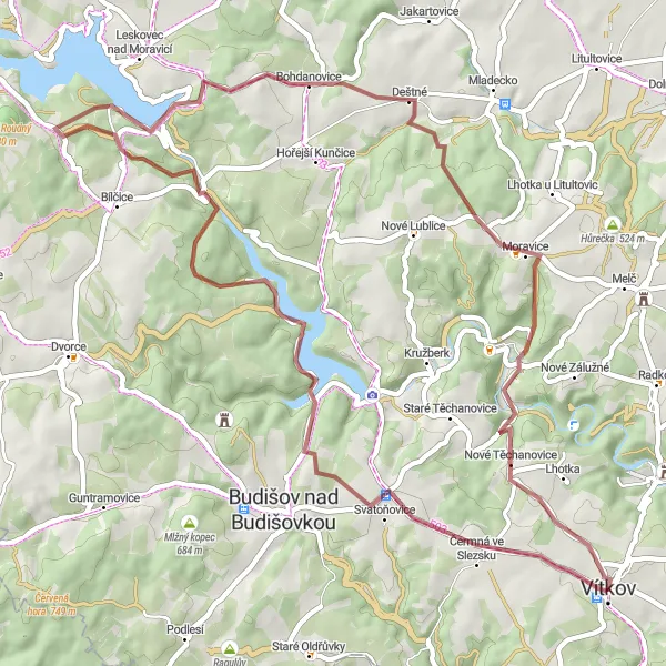 Miniaturní mapa "Gravelová cesta kolem Svatoňovic" inspirace pro cyklisty v oblasti Moravskoslezsko, Czech Republic. Vytvořeno pomocí plánovače tras Tarmacs.app