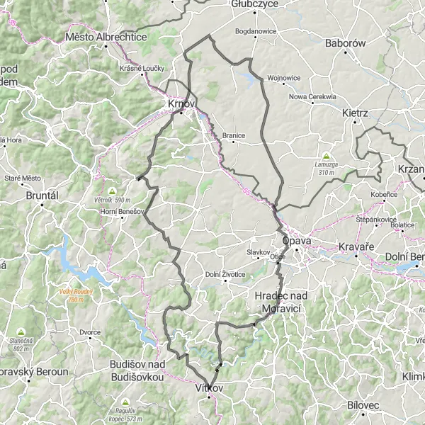 Karten-Miniaturansicht der Radinspiration "Panoramablicke auf dem Selinka Loop" in Moravskoslezsko, Czech Republic. Erstellt vom Tarmacs.app-Routenplaner für Radtouren
