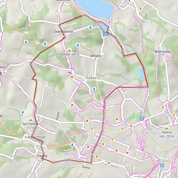 Map miniature of "Tranquil Gravel Experience" cycling inspiration in Moravskoslezsko, Czech Republic. Generated by Tarmacs.app cycling route planner