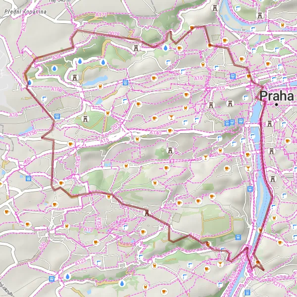 Map miniature of "Jinonice to Gabrielka Gravel Route" cycling inspiration in Praha, Czech Republic. Generated by Tarmacs.app cycling route planner