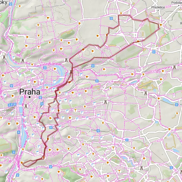 Map miniature of "Nusle to Vávrova Vyhlídka Gravel Route" cycling inspiration in Praha, Czech Republic. Generated by Tarmacs.app cycling route planner