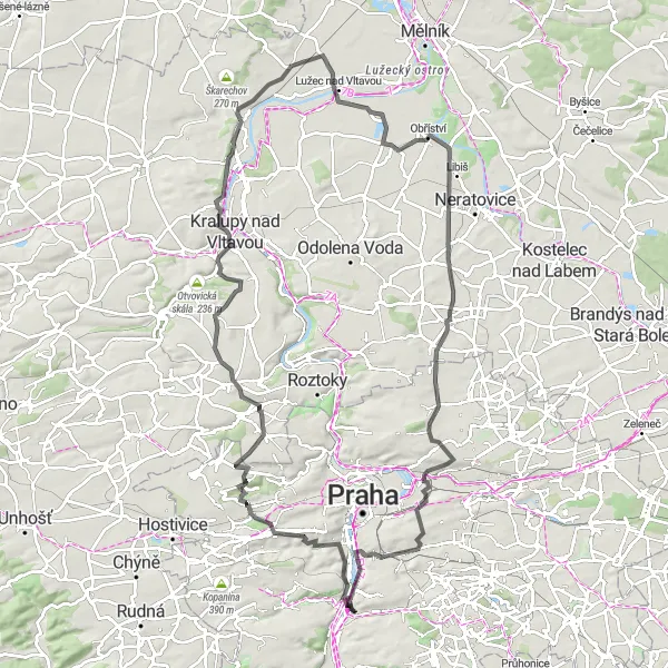 Miniaturní mapa "Extrémní okruh kolem Zlíchova" inspirace pro cyklisty v oblasti Praha, Czech Republic. Vytvořeno pomocí plánovače tras Tarmacs.app