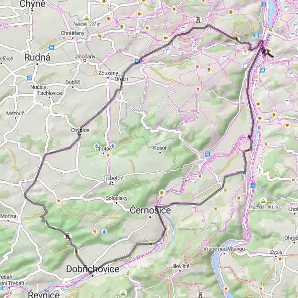 Karten-Miniaturansicht der Radinspiration "Zbraslav - Havlín - Bukovka - Dolní Roblín - Ořech - Děvín Rundfahrt" in Praha, Czech Republic. Erstellt vom Tarmacs.app-Routenplaner für Radtouren