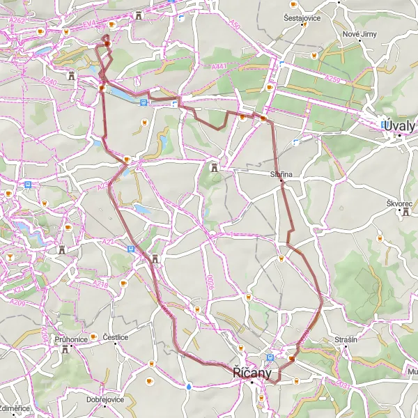 Map miniature of "Gravel Route to Háj" cycling inspiration in Praha, Czech Republic. Generated by Tarmacs.app cycling route planner