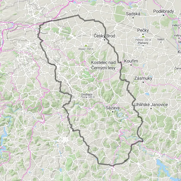 Mapa miniatúra "Kopcom a Dedinami - Prahou a Okolím" cyklistická inšpirácia v Praha, Czech Republic. Vygenerované cyklistickým plánovačom trás Tarmacs.app