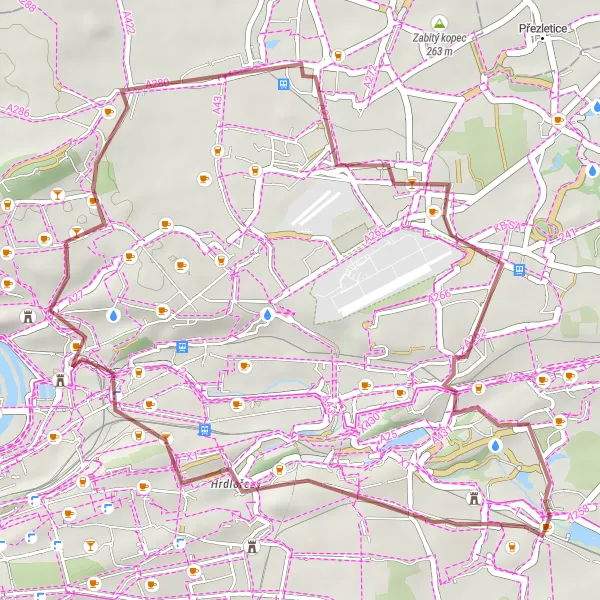 Miniaturní mapa "Gravelová cyklotrasa okolo Dolních Počernic" inspirace pro cyklisty v oblasti Praha, Czech Republic. Vytvořeno pomocí plánovače tras Tarmacs.app