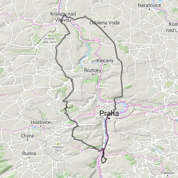 Miniaturní mapa "Okruh kolem Prahy s výhledy" inspirace pro cyklisty v oblasti Praha, Czech Republic. Vytvořeno pomocí plánovače tras Tarmacs.app