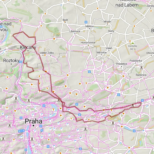 Map miniature of "Gravel Exploration" cycling inspiration in Praha, Czech Republic. Generated by Tarmacs.app cycling route planner