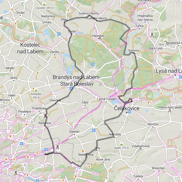 Map miniature of "Czech Countryside Loop" cycling inspiration in Praha, Czech Republic. Generated by Tarmacs.app cycling route planner