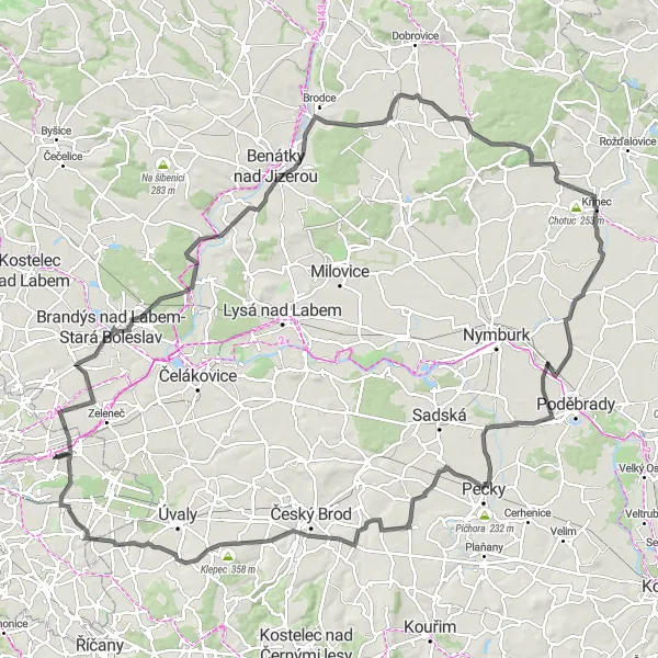 Map miniature of "Svémyslice Road Expedition" cycling inspiration in Praha, Czech Republic. Generated by Tarmacs.app cycling route planner