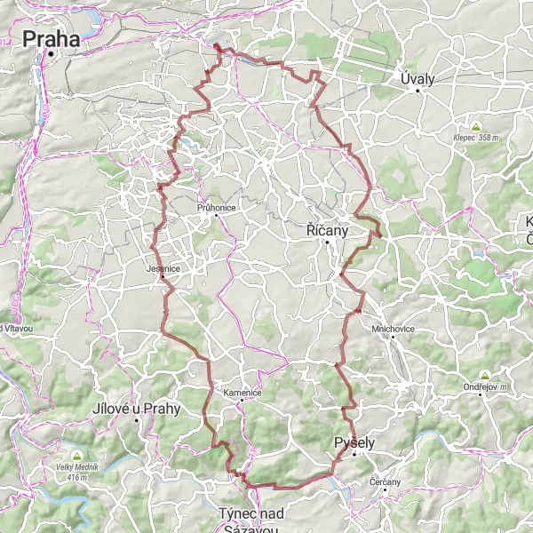 Map miniature of "Hostavice round-trip gravel cycling route" cycling inspiration in Praha, Czech Republic. Generated by Tarmacs.app cycling route planner