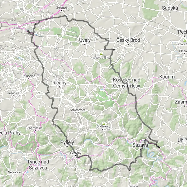 Map miniature of "Jirny and Limuzy Road Challenge" cycling inspiration in Praha, Czech Republic. Generated by Tarmacs.app cycling route planner