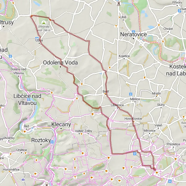 Map miniature of "Gravel Adventure from Kbely to Březiněves" cycling inspiration in Praha, Czech Republic. Generated by Tarmacs.app cycling route planner