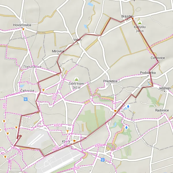Karten-Miniaturansicht der Radinspiration "Gravel-Radtour nach Brázdim und Kbely" in Praha, Czech Republic. Erstellt vom Tarmacs.app-Routenplaner für Radtouren