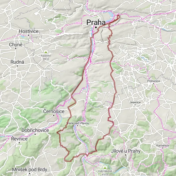 Map miniature of "Gravel Adventure" cycling inspiration in Praha, Czech Republic. Generated by Tarmacs.app cycling route planner