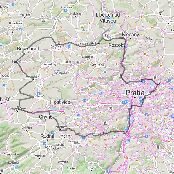 Miniatura mapy "Szosowa Przejażdżka do Bílá skála" - trasy rowerowej w Praha, Czech Republic. Wygenerowane przez planer tras rowerowych Tarmacs.app