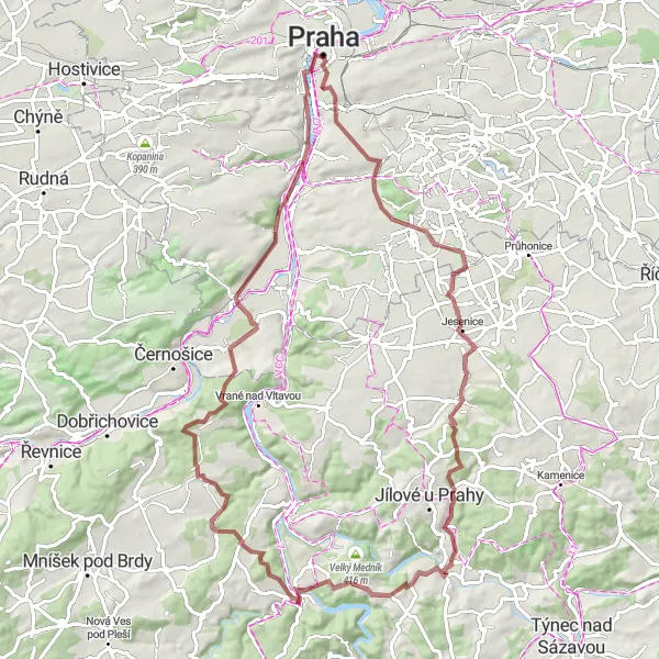 Map miniature of "Prague Hillside Adventure" cycling inspiration in Praha, Czech Republic. Generated by Tarmacs.app cycling route planner