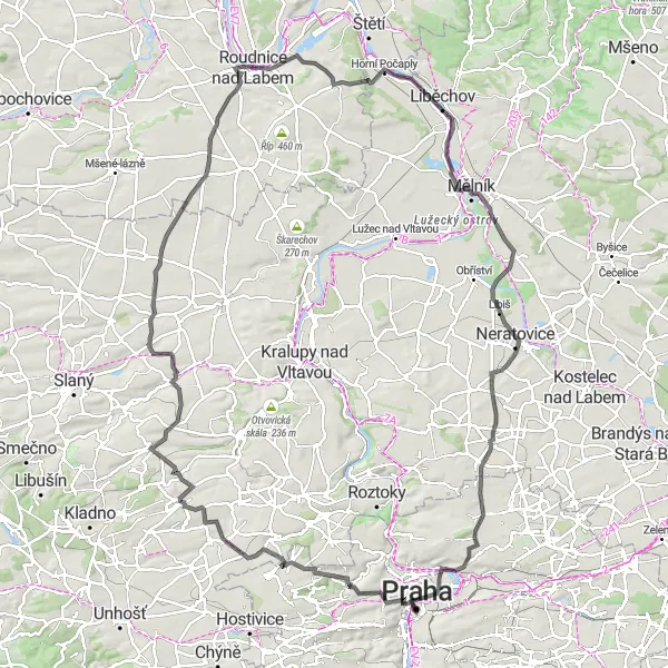 Mapa miniatúra "Významná cyklistická trasa Prahou 5" cyklistická inšpirácia v Praha, Czech Republic. Vygenerované cyklistickým plánovačom trás Tarmacs.app