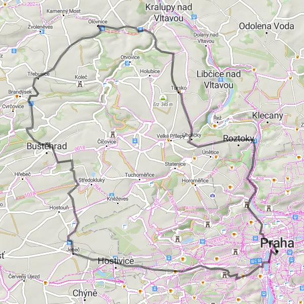 Map miniature of "Prague Countryside Ride" cycling inspiration in Praha, Czech Republic. Generated by Tarmacs.app cycling route planner