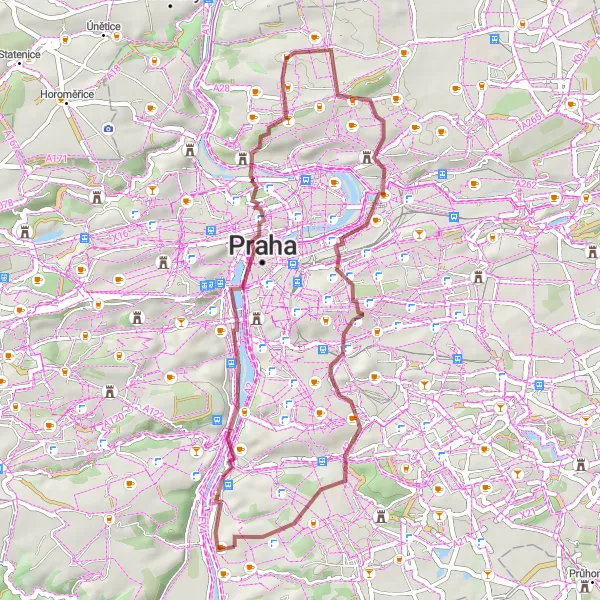 Mapa miniatúra "Trasa okolo Prahy" cyklistická inšpirácia v Praha, Czech Republic. Vygenerované cyklistickým plánovačom trás Tarmacs.app