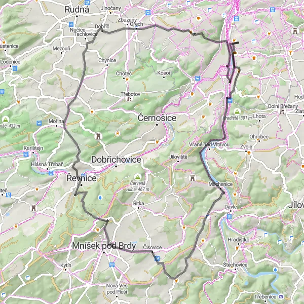 Map miniature of "Charming Road Ride to Velká Chuchle" cycling inspiration in Praha, Czech Republic. Generated by Tarmacs.app cycling route planner