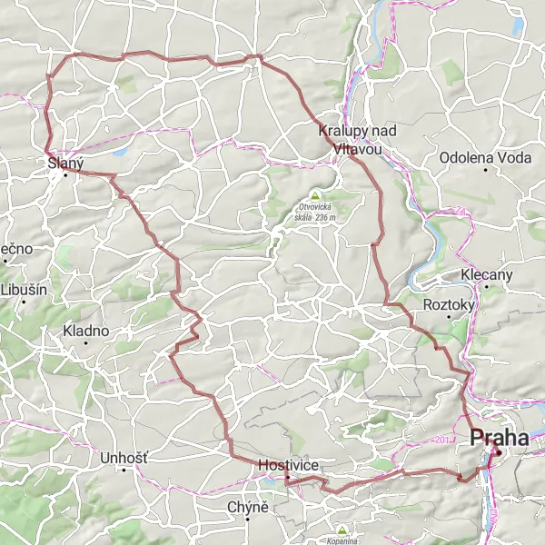 Miniaturní mapa "Gravel Adventure: Okružní cesta od Prahy" inspirace pro cyklisty v oblasti Praha, Czech Republic. Vytvořeno pomocí plánovače tras Tarmacs.app