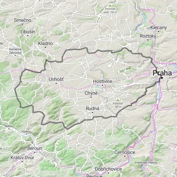 Miniaturní mapa "Road Trip od Prahy do Letné" inspirace pro cyklisty v oblasti Praha, Czech Republic. Vytvořeno pomocí plánovače tras Tarmacs.app