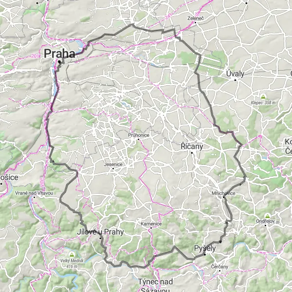 Map miniature of "Challenging Road Ride to Old Town City Hall" cycling inspiration in Praha, Czech Republic. Generated by Tarmacs.app cycling route planner