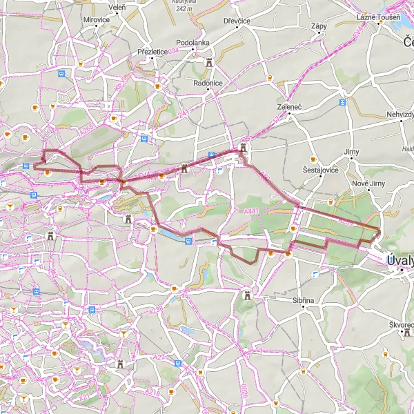 Miniaturní mapa "Gravelová cyklotrasa Horní Počernice - Prosek" inspirace pro cyklisty v oblasti Praha, Czech Republic. Vytvořeno pomocí plánovače tras Tarmacs.app