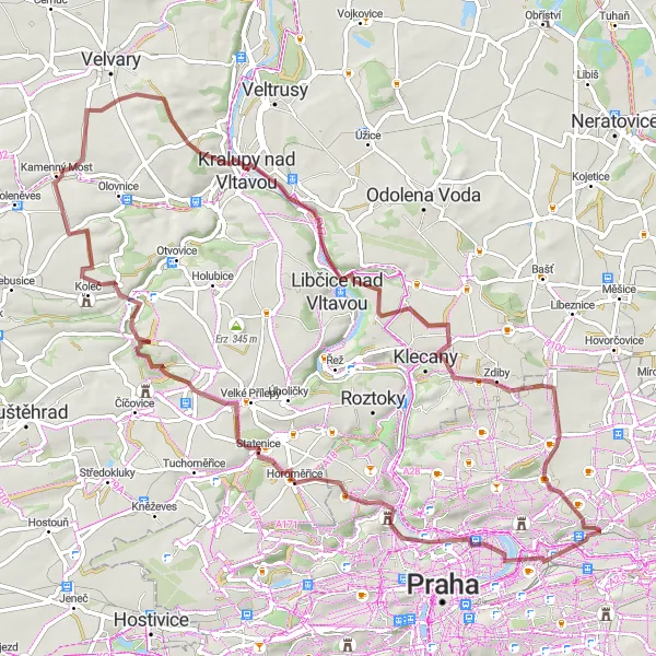 Map miniature of "Off-road Adventure: Vyhlídka Alexeje Navalného Loop" cycling inspiration in Praha, Czech Republic. Generated by Tarmacs.app cycling route planner