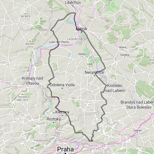 Miniaturní mapa "Okružní cyklotrasa Ládví - Miškovice" inspirace pro cyklisty v oblasti Praha, Czech Republic. Vytvořeno pomocí plánovače tras Tarmacs.app