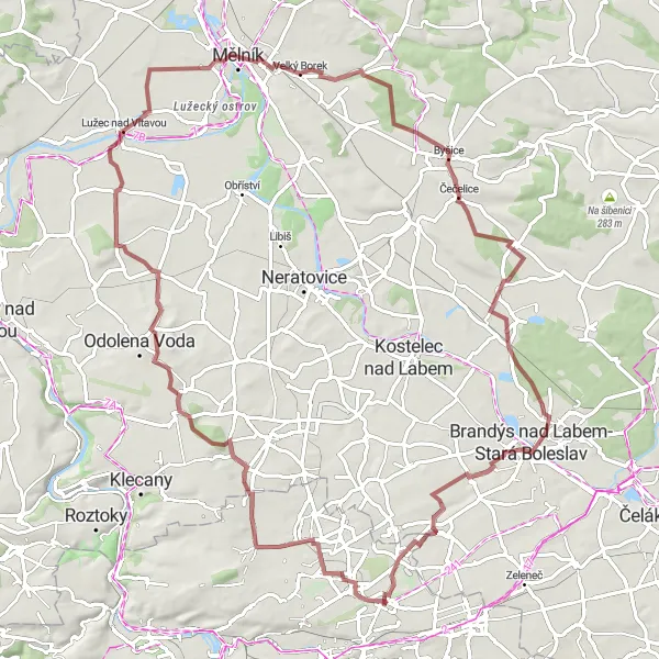 Map miniature of "Satalice - Popovice - Byšice - Vinoř" cycling inspiration in Praha, Czech Republic. Generated by Tarmacs.app cycling route planner