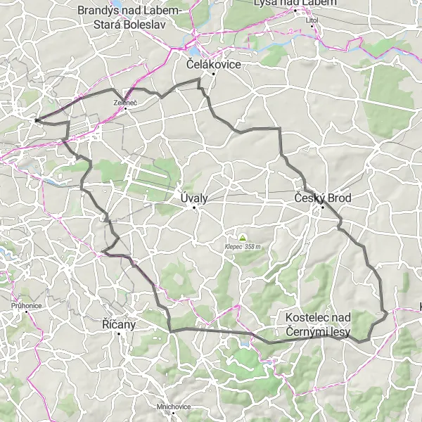 Miniaturní mapa "Vyhlídkový okruh okolo Satalic" inspirace pro cyklisty v oblasti Praha, Czech Republic. Vytvořeno pomocí plánovače tras Tarmacs.app