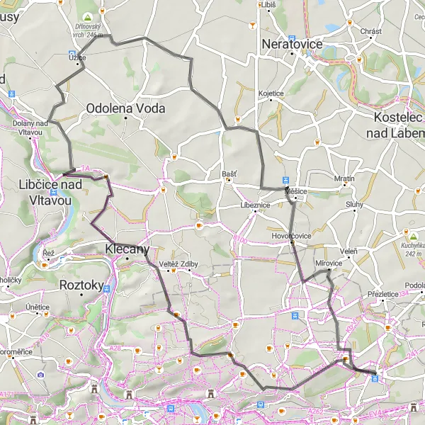 Mapa miniatúra "Okruh kolem Satalic a okolí" cyklistická inšpirácia v Praha, Czech Republic. Vygenerované cyklistickým plánovačom trás Tarmacs.app