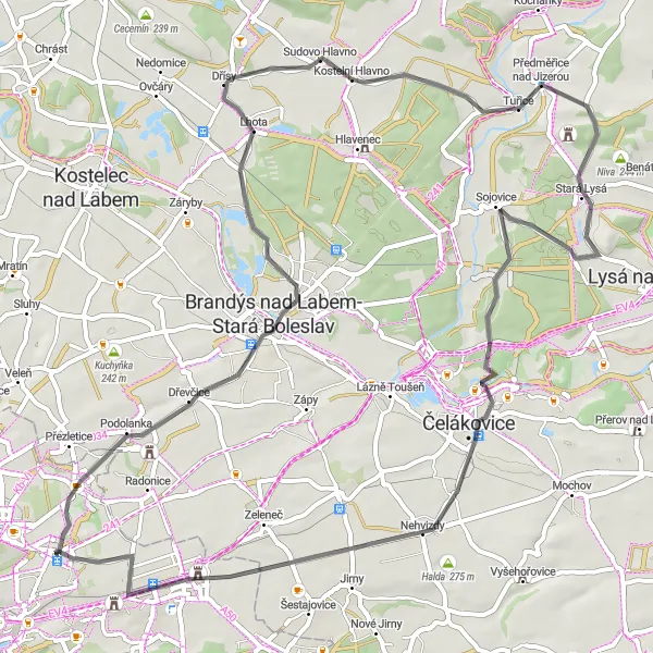 Karten-Miniaturansicht der Radinspiration "Vinoř nach Satalice Straßenrunde" in Praha, Czech Republic. Erstellt vom Tarmacs.app-Routenplaner für Radtouren