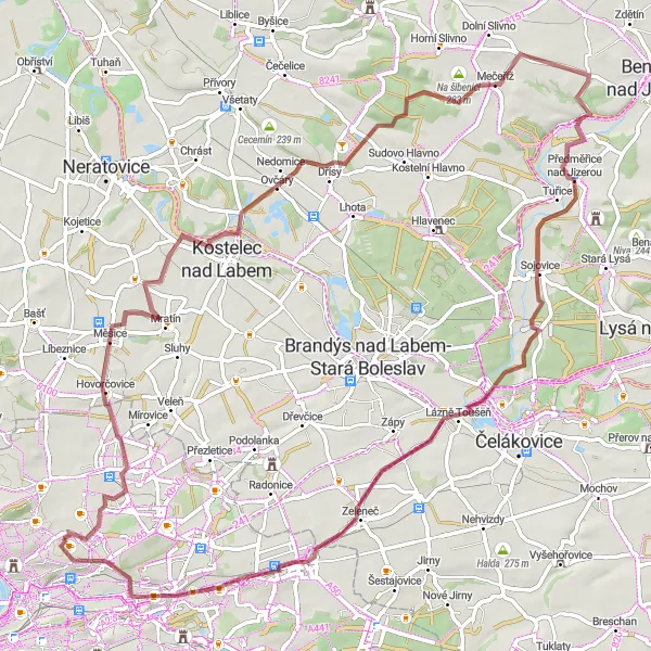 Map miniature of "Krkavčí Vrch Gravel Challenge" cycling inspiration in Praha, Czech Republic. Generated by Tarmacs.app cycling route planner